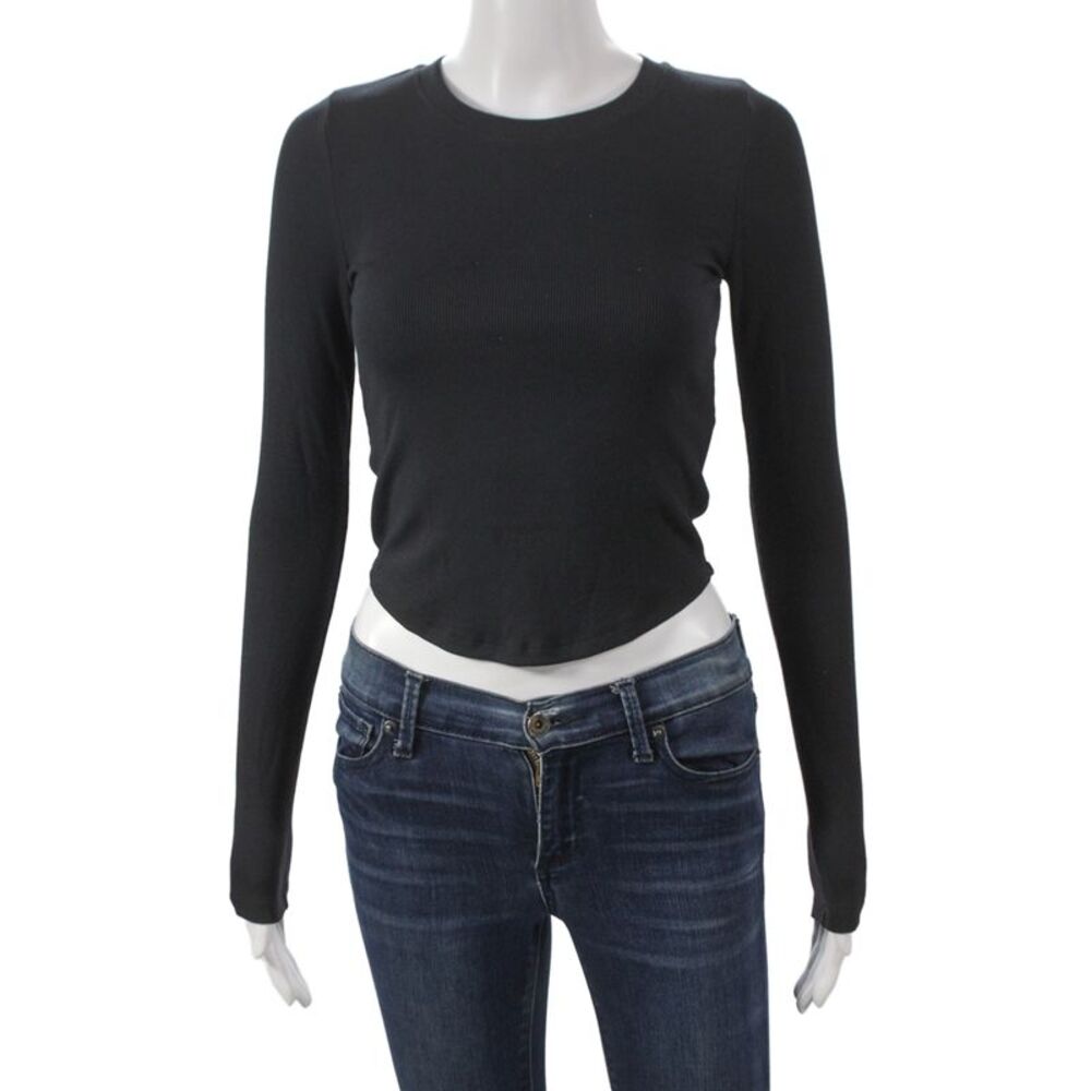 Wilfred Free Womens Cropped Black Long Sleeve T Shirt Crew Neck Size S